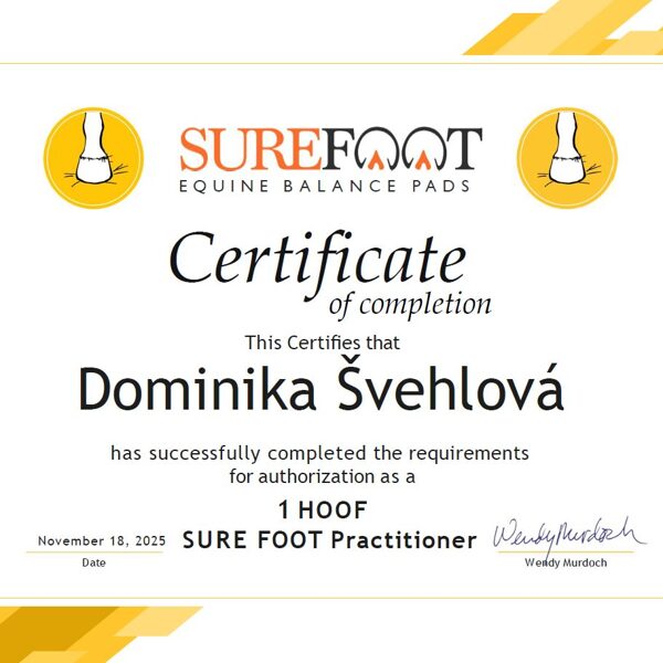 Certifikát SureFoot practitioner úrovně 1 Hoof