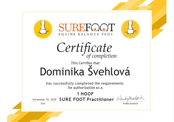 Certifikát SureFoot practitioner úrovně 1 Hoof
